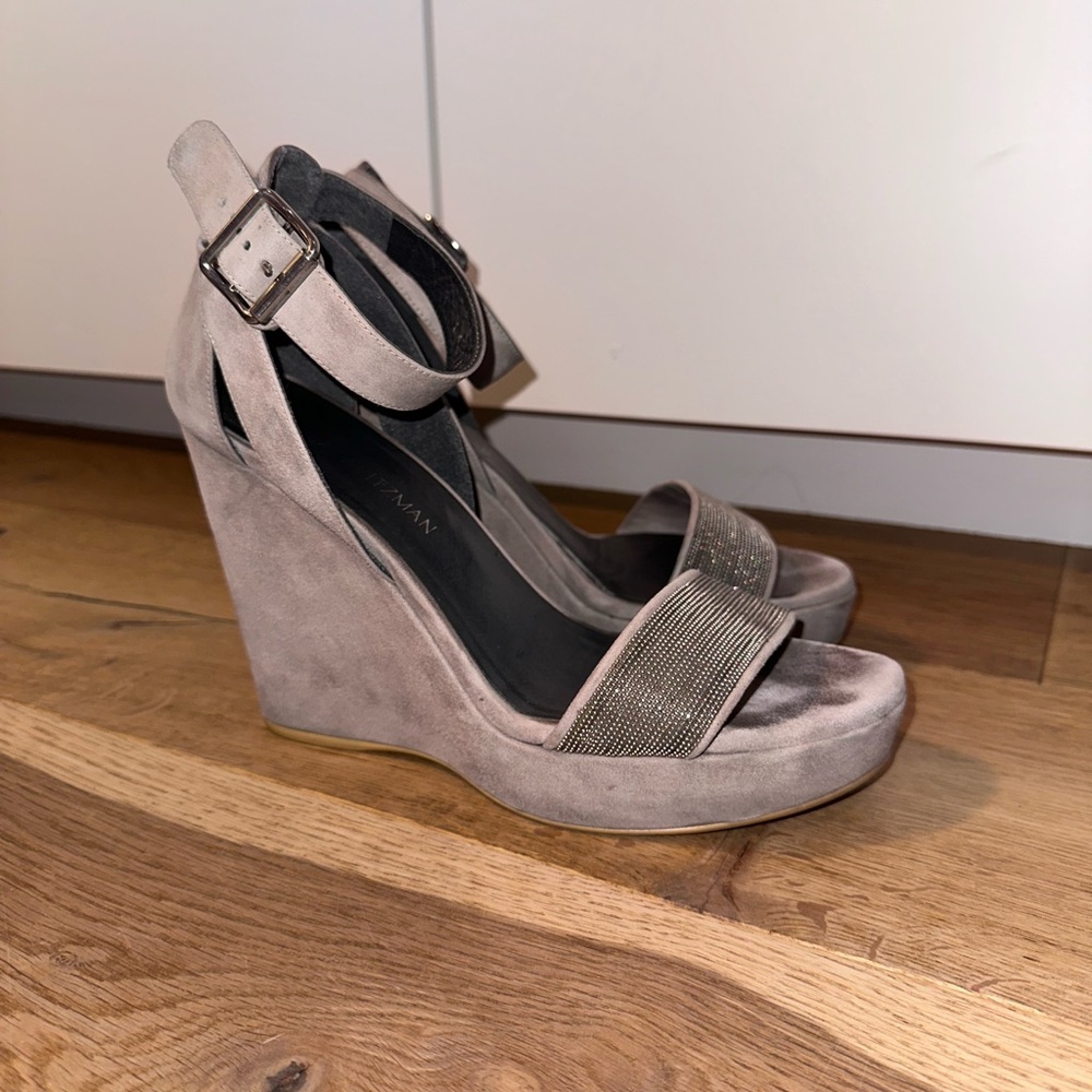 Stuart Weitzman Light Grey /Greige Wedge Sandals